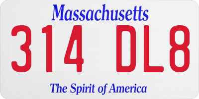 MA license plate 314DL8