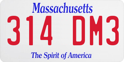 MA license plate 314DM3
