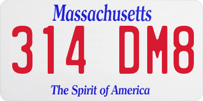 MA license plate 314DM8