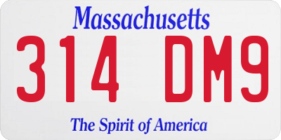 MA license plate 314DM9