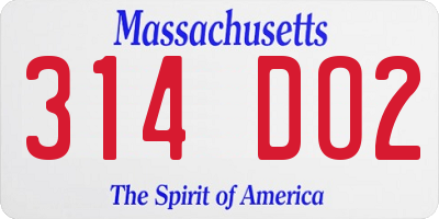 MA license plate 314DO2