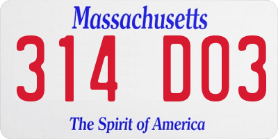 MA license plate 314DO3