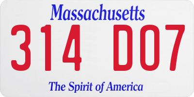 MA license plate 314DO7