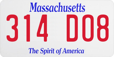 MA license plate 314DO8