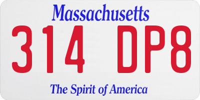 MA license plate 314DP8