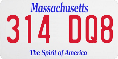 MA license plate 314DQ8