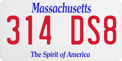 MA license plate 314DS8