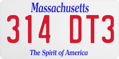 MA license plate 314DT3