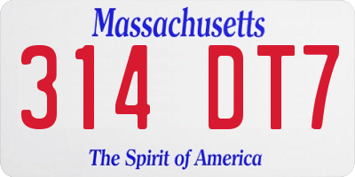 MA license plate 314DT7