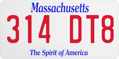 MA license plate 314DT8