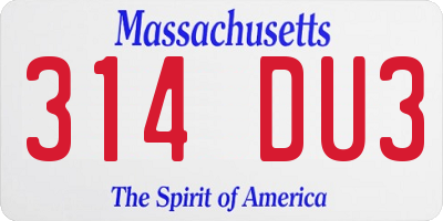 MA license plate 314DU3