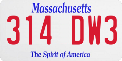 MA license plate 314DW3