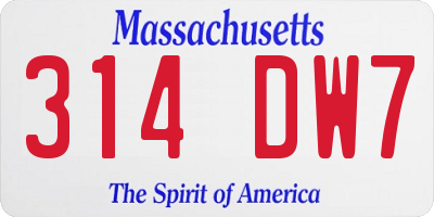 MA license plate 314DW7