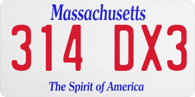 MA license plate 314DX3