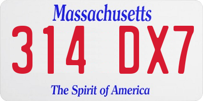 MA license plate 314DX7