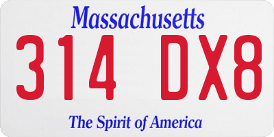 MA license plate 314DX8
