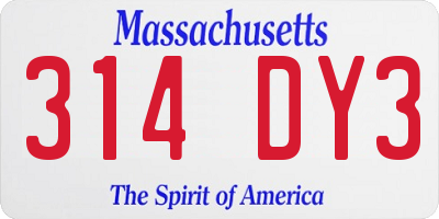 MA license plate 314DY3