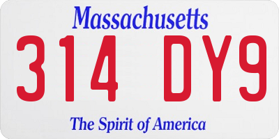 MA license plate 314DY9