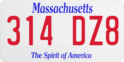MA license plate 314DZ8