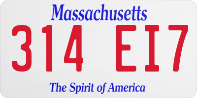 MA license plate 314EI7