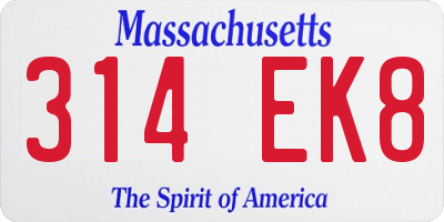 MA license plate 314EK8