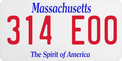 MA license plate 314EO0