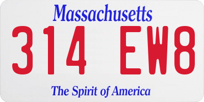 MA license plate 314EW8
