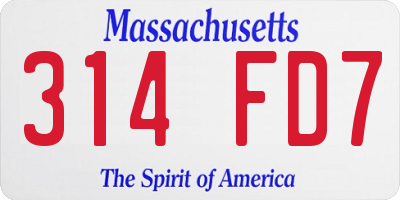 MA license plate 314FD7