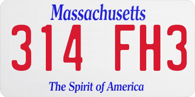 MA license plate 314FH3