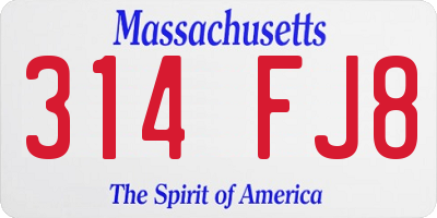 MA license plate 314FJ8
