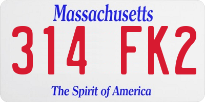 MA license plate 314FK2