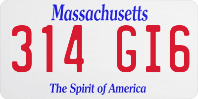 MA license plate 314GI6