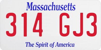 MA license plate 314GJ3