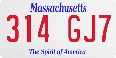 MA license plate 314GJ7