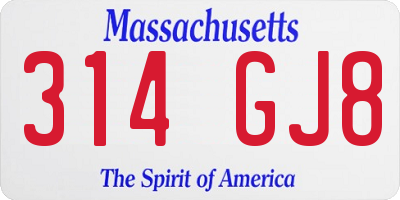 MA license plate 314GJ8