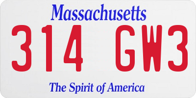 MA license plate 314GW3