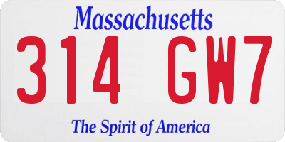 MA license plate 314GW7
