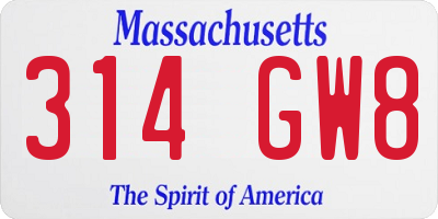MA license plate 314GW8