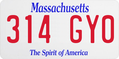 MA license plate 314GY0