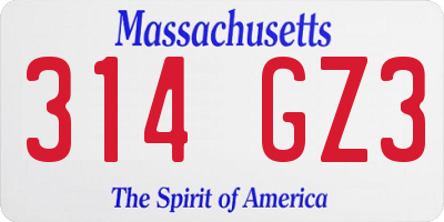 MA license plate 314GZ3