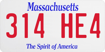 MA license plate 314HE4