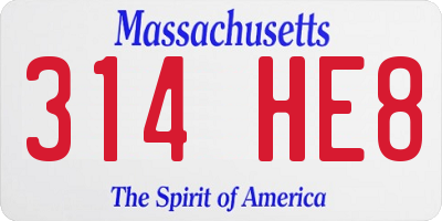 MA license plate 314HE8