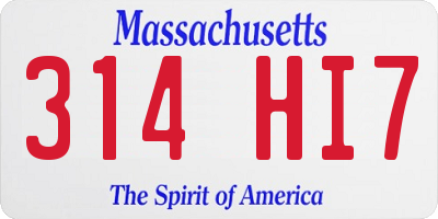 MA license plate 314HI7