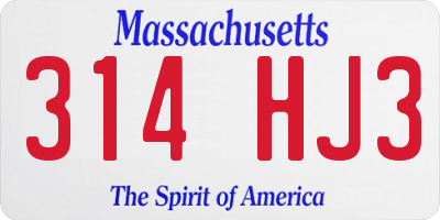 MA license plate 314HJ3