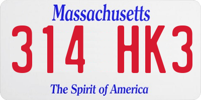 MA license plate 314HK3