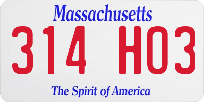 MA license plate 314HO3