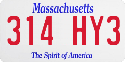 MA license plate 314HY3
