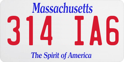 MA license plate 314IA6