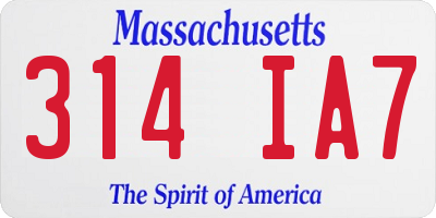 MA license plate 314IA7