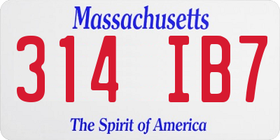 MA license plate 314IB7